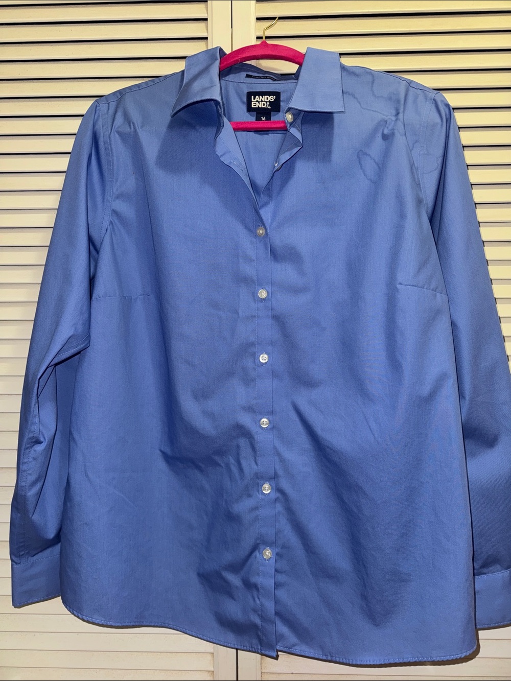 Lands' End Women’s Blue Long-Sleeve Button-Up Dress Shirt